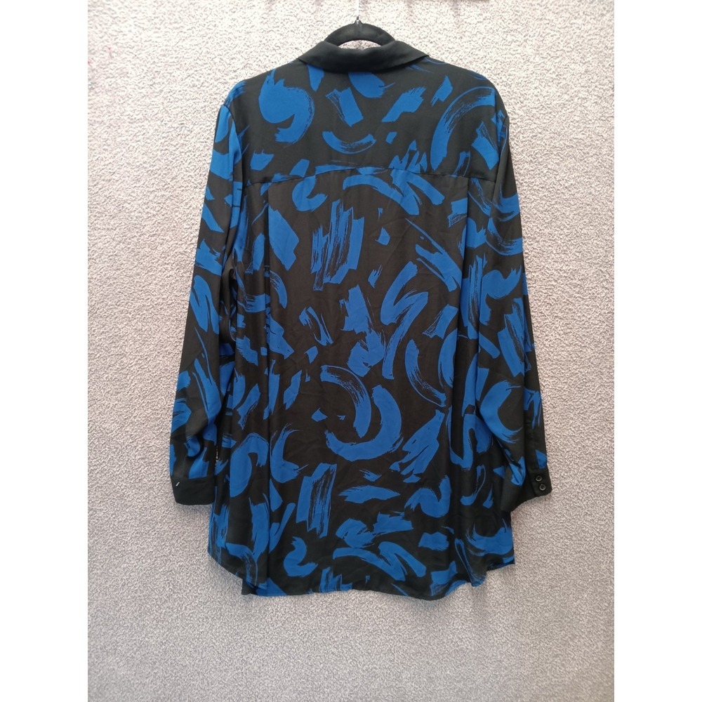 Sejour Abstract Blouse 18W Black Blue Dark Fairy Witchy Button Tunic Draped - Picture 3 of 7